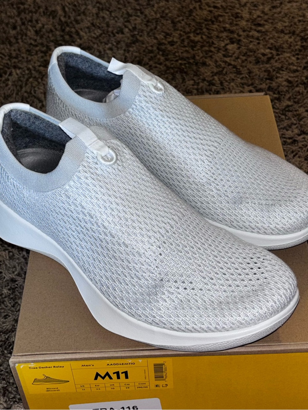 AllBirds Men's 11 Tree Dasher Relay Blizzard White Laceless Active Sneakers Shoe